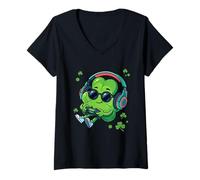 Mujer Cool Shamrock Gamer Video Día de San Patricio Camiseta Cuello V