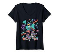 Mujer Cool Skater Penguin 90s Streetwear Graphic Camiseta Cuello V