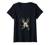 Mujer Cool Smoking Bunny Conejo Retro Sketch Vibes Camiseta Cuello V