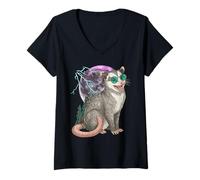 Mujer Cool Space Possum Sunglasses Galaxy Lightning Opossum Camiseta Cuello V