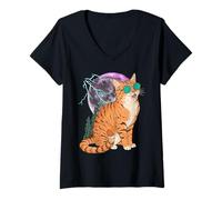 Mujer Cool Space Tiger Sunglasses Galaxy Lightning Tiger Camiseta Cuello V