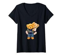 Mujer Cool Teddy Bear Boys Best Friends Style Ilustración Gráfico Camiseta Cuello V