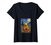 Mujer Cool Teddy Bear in The Starry Night Painting Concept Art Camiseta Cuello V