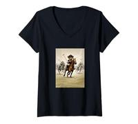 Mujer Cool Teddy Bear Playing Horse Polo Game Illustration Graphic Camiseta Cuello V