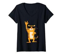 Mujer Cool Tiger Rock On Funny Animal Lover Graphic Gafas de Sol Camiseta Cuello V