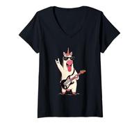 Mujer Cool Unicorn Guitarrista Divertido Diseño Retro Rock Music Camiseta Cuello V