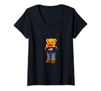Mujer Cool USA Teddy Bear Eating Watermelon Illustration Graphic Camiseta Cuello V