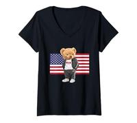 Mujer Cool USA Teddy Bear Illustration Novelty Graphic Designs Camiseta Cuello V