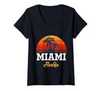 Mujer Cool Vintage Miami Beach Skyline I Love Miami Florida, Miami Camiseta Cuello V