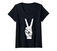 Mujer Cool Vintage Peace Sign Hand Gesto Love Victory Symbol Camiseta Cuello V
