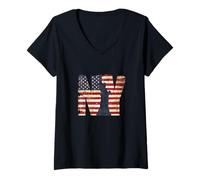 Mujer Cool Vintage Retro New York City Illustration Graphic Design Camiseta Cuello V