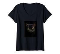 Mujer Cool Wild Black Cat Illustration Novelty Graphic Designs Camiseta Cuello V
