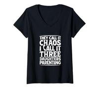 Mujer Coordinador del caos - tres hijas Camiseta Cuello V