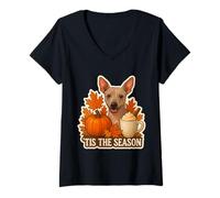 Mujer Copa de otoño y otoño para Perros American Hairless Terrier de Tis The Season Camiseta Cuello V