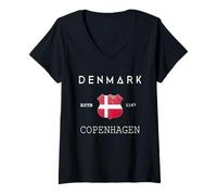 Mujer Copenhague Souvenir Danish History Denmark Modern Flag Camiseta Cuello V