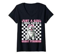 Mujer Coqueta con Lazo Rosa de la Marca Just A Girl Who Loves Great Pyrenees Camiseta Cuello V