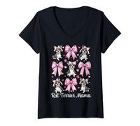 Mujer Coqueta con Lazo Rosa para el Día de la Madre, Mama Dog, de Rat Terrier Camiseta Cuello V