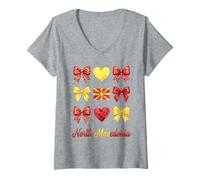 Mujer Coquette - Bandera de Macedonia del Norte para niñas macedonias Camiseta Cuello V
