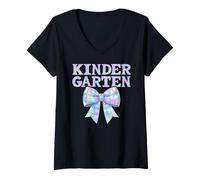 Mujer Coquette Bow 1er Día de Kinder Preppy Kinder Crew Girl Camiseta Cuello V