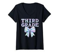 Mujer Coquette Bow 3er Grado Regreso a la Escuela Preppy Girly Girl Kids Camiseta Cuello V