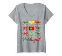 Mujer Coquette Bow Bandera Portuguesa Portugal Corazones Lindas Niñas Camiseta Cuello V