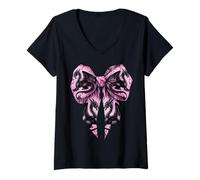 Mujer Coquette Bow con estampado de dragón, cinta rosa, cinta para niña Camiseta Cuello V
