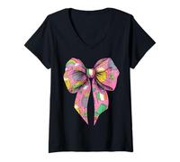 Mujer Coquette Bow Día de San Patricio Trébol Irlandés Rosa Chica Mamá Camiseta Cuello V