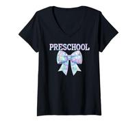 Mujer Coquette Bow Preescolar Maestra Mujer Preescolar Niña Camiseta Cuello V