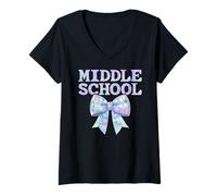 Mujer Coquette Bow Preppy Middle School Girl Kid 1er día de Escuela Camiseta Cuello V
