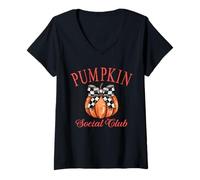 Mujer Coquette Bow Pumpkin Thanksgiving Autumn - club de calabaza Camiseta Cuello V