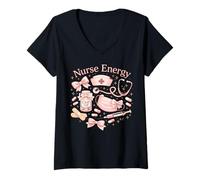 Mujer Coquette Cuidado de Heridas Enfermera Energía Rosa Enfermería Estética Camiseta Cuello V