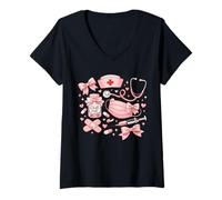 Mujer Coquette Cuidado de Heridas Enfermera Rosa Enfermería Estética Médica Camiseta Cuello V