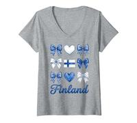 Mujer Coquette Finlandia Bandera Finlandesa Niñas Camiseta Cuello V
