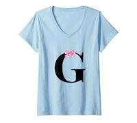 Mujer Coquette Monogram Letter G with Pink Bow Initial Name Camiseta Cuello V
