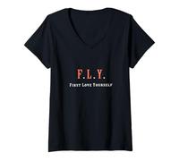 Mujer Coral Color First Love Yourself Coral Graphic Camiseta Cuello V