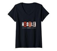 Mujer Coral Hustle Harder Coral Color Gráfico Camiseta Cuello V