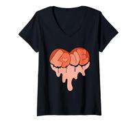 Mujer Coral Melt Ya Heart Love Coral Color Gráfico Camiseta Cuello V