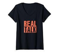 Mujer Coral Real Talk Coral Gráfico en Color Camiseta Cuello V