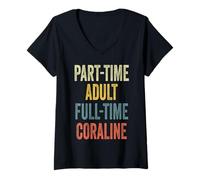 Mujer Coraline Personalized Retro Girls Part-Time Coraline Name Camiseta Cuello V