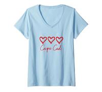 Mujer Corazón de Amor Cape Cod Corazones de Playa rústica Massachusetts Camiseta Cuello V