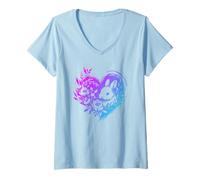 Mujer Corazón de conejo - Vintage Floral Bunny Rabbit Lover Camiseta Cuello V