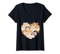 Mujer Corazón de gato del bosque noruego Camiseta Cuello V