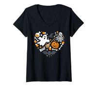Mujer Corazón de Halloween Camiseta Cuello V