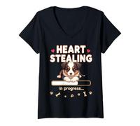 Mujer Corazón de perro pastor australiano divertido regalo cachorro australiano Camiseta Cuello V