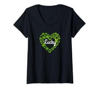 Mujer Corazón de trébol de la suerte Irlanda para siempre Erin Go Bragh tréboles Camiseta Cuello V