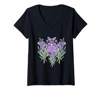 Mujer Corazón Flores Lavanda Camiseta Cuello V