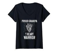 Mujer Corazón Guerrero Abuelo Cirugía Cardíaca Apoyo Orgulloso Abuelo Camiseta Cuello V