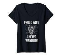 Mujer Corazón Guerrero Esposa Cirugía Cardíaca Apoyo Orgullosa Esposa Camiseta Cuello V