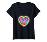 Mujer Corazón Kintsugi Arco Iris Resiliente Camiseta Cuello V
