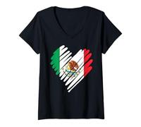 Mujer Corazón mexicano independencia de México Bandera mexicana mexicana Camiseta Cuello V